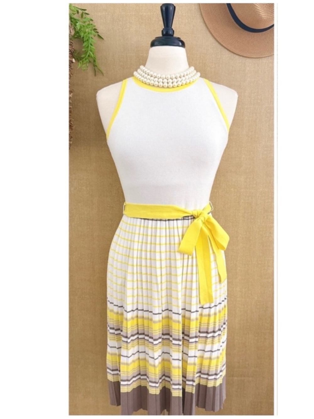 Milly Dress Preppy Fit Flare Pleated Belted Sleeveless Feminine Coquette Dainty